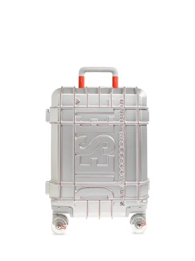 Diesel Embossed-logo Suitcase In Silver