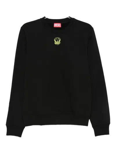 Diesel Embroidered Crew-neck Sweatshirt In Black