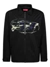 Diesel Modern Black Jacket With Intricate Graphic Detailing In Black