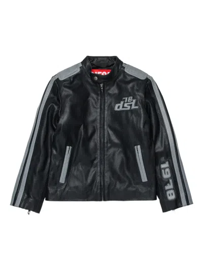Diesel Kids' Embroidered-logo Biker Jacket In Black