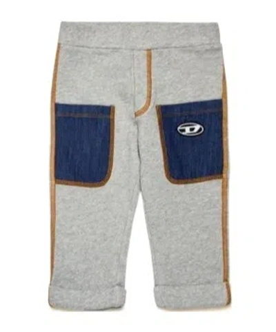Diesel Embroidered-logo Cotton Track Pants In Grey/blue