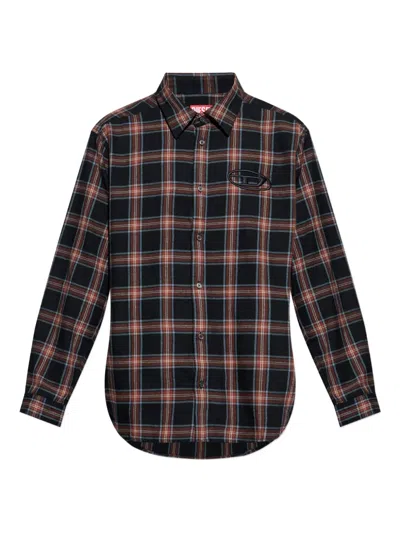 Diesel Embroidered Plaid Shirt In Black