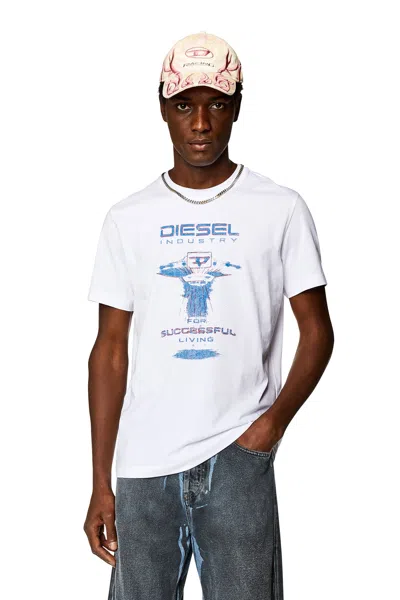 Diesel Embroidered T-shirt With Spaceship Print In White