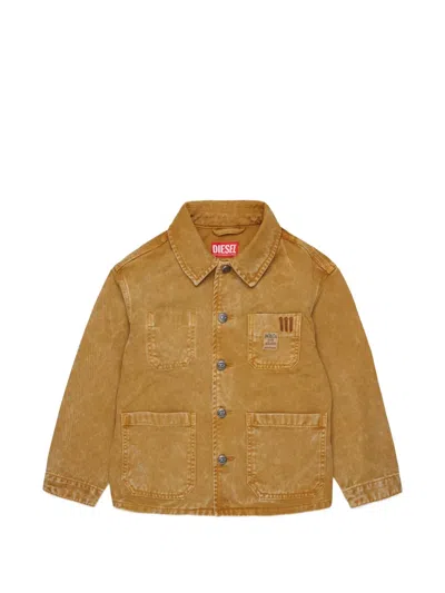 Diesel Kids' Embroidered-logo Denim Jacket In Brown