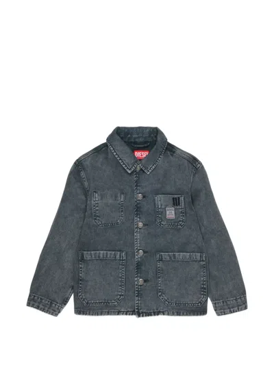 Diesel Kids' Embroidered-logo Denim Jacket In Green