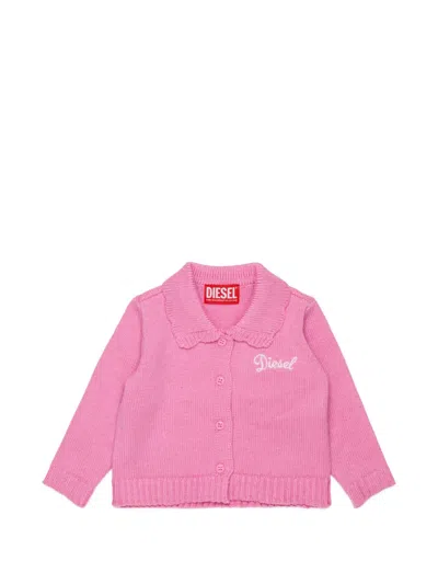 Diesel Babies' Embroidered-logo Scalloped-collar Cardigan In Pink
