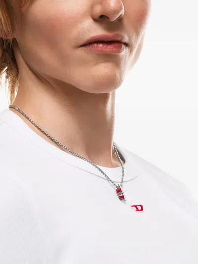 Diesel Enamel D Logo-pendant Necklace In Transparent