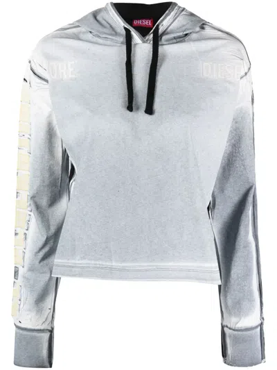 Diesel Logo-embroidered Cotton Hoodie In Grey
