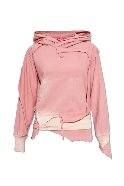 Diesel Hoodie With Destroyed Peel-off Effect In Pink