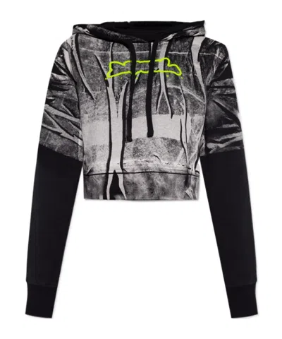 Diesel Hoodie Crop Sweethirt With Embossed Logo In Black