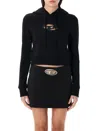 Diesel Oval D Hooded Cropped Sweatshirt In Black