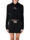 Diesel Oval-d Logo Hooded Cropped Sweatshirt In Black