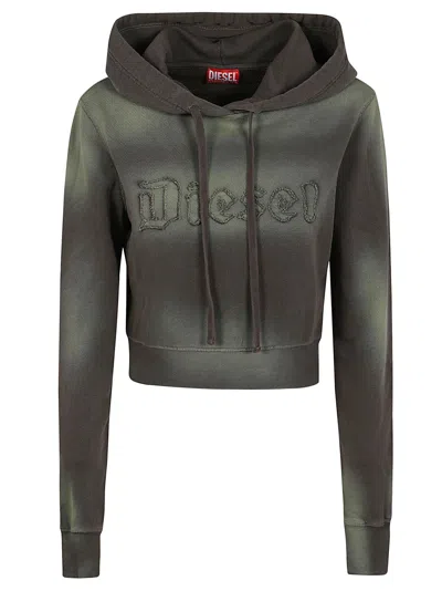 Diesel Slimmy Cotton Cropped Hoodie In Grey