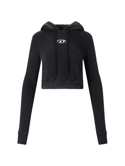 Diesel F-slimmy-hood-p5 Cropped Hoodie In Black