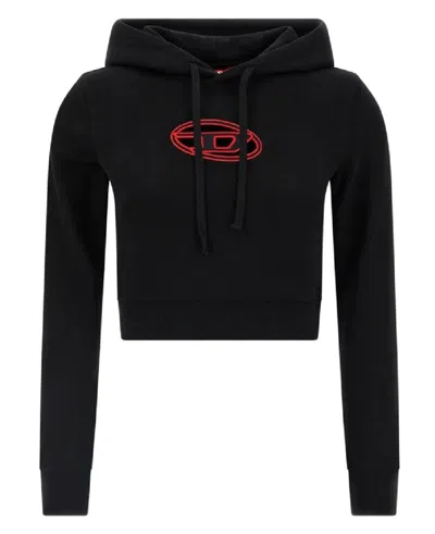 Diesel F-slimmy Embroidered Crop Sweatshirt In Black