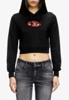Diesel F-slimmy Hooded Cropped Sweatshirt In Black