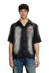 Diesel Faded Bowling Shirt With Logo Prints In Black