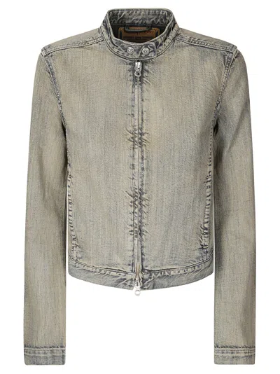 Diesel Faded Denim Jacket With Stand Collar In Blue