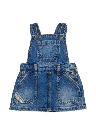 Diesel Babies' Faded Denim Pinafore Dungarees In Animal Print