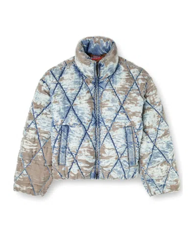 Diesel Men W-kons Down Jacket With Distressed Effect In Blue