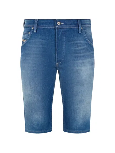 Diesel Faded Denim Shorts In Blue