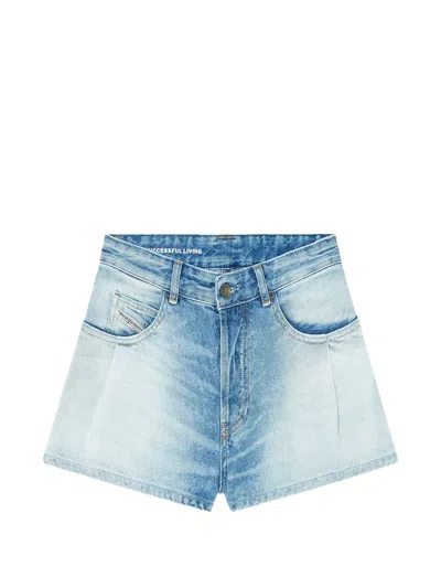 Diesel Faded Denim Shorts In Blue