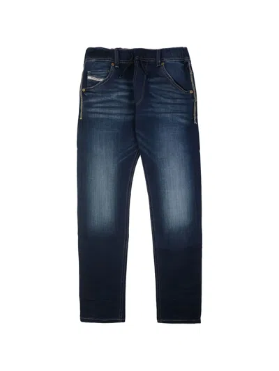 Diesel Kids' Faded Drawstring-waist Jeans In Blue