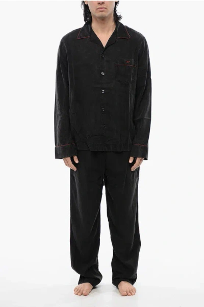 Diesel Faded Effect Solid Color Umset-loomy Long Pyjamas Set With C In Blue