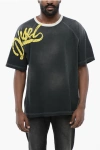 Diesel Faded Effect T-roxt-slits Crew-neck T-shirt With Flocked Log In Black