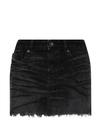 Diesel Denim Mini Skirt With Side Pockets And Frayed Hem In Blue