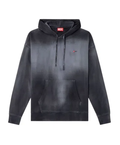 Diesel Faded Hoodie With Micro-logo Embroidery In Black