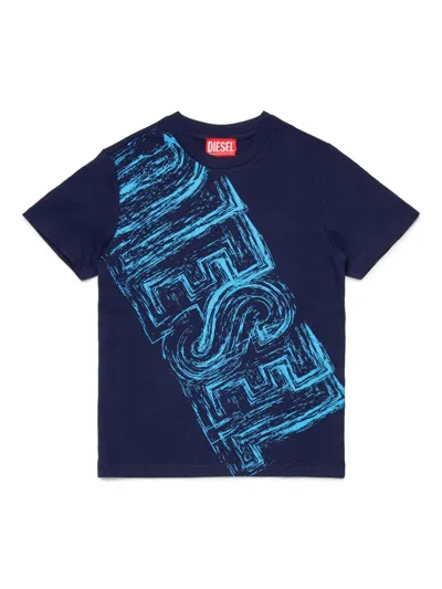 Diesel Kids' Faded Logo-print T-shirt In Blue