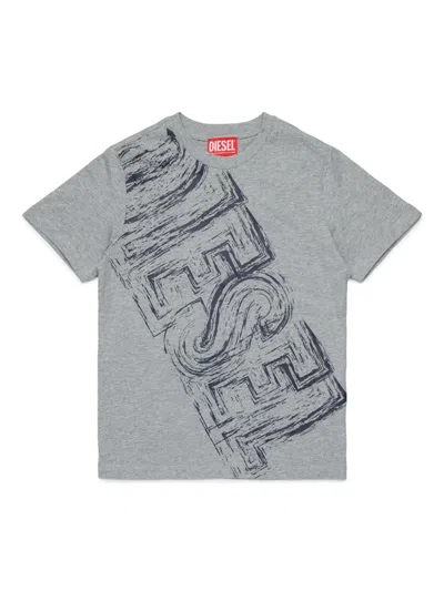 Diesel Kids' Faded Logo-print T-shirt In Grey