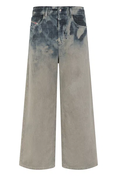 Diesel Faded Palazzo Jeans With Checkered Pattern In Brown