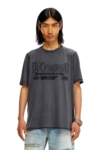 Diesel Faded T-shirt With Tonal Embroidery In Black