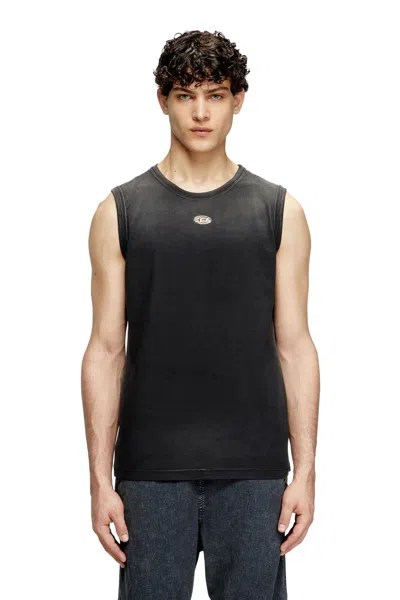 Diesel Faded Tank Top With Cut-out Oval D In Black