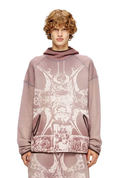 Diesel Faded Waffle Hoodie With Graphic Print In Neutral
