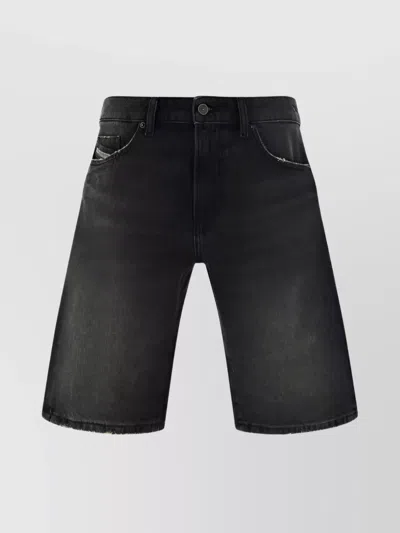 Diesel Faded Wash Cotton Denim Shorts In Black