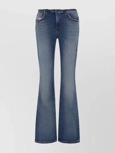 Diesel Faded Wash Flared Jeans With Contrast Stitching In Blue