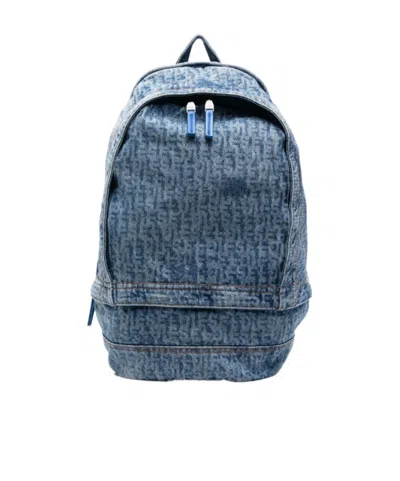 Diesel Faded-effect Logo-print Denim Backpack In Blue