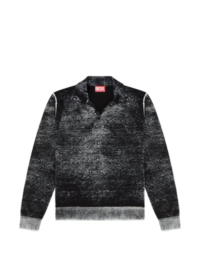 Diesel Polo Jumper With Faded Reverse Print In Black