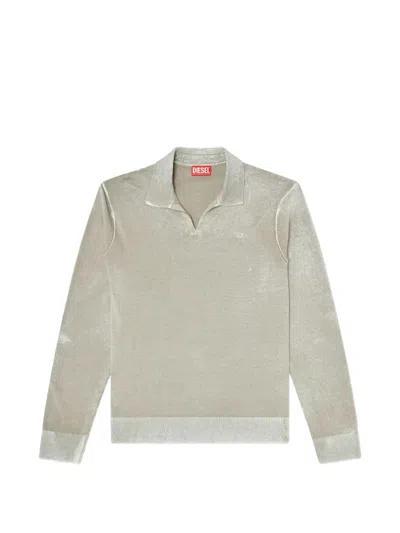Diesel Faded-effect Polo-collar Sweater In Neutral