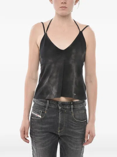 Diesel Faded-effect V-neck Top In Black