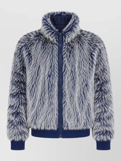 Diesel Plush Faux Fur Jacket With Ribbed Details In Multi