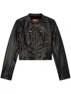Diesel Leather Cropped Jacket Zip Pockets In Black