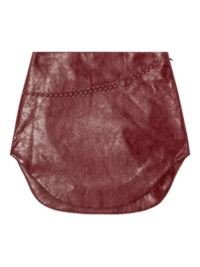 Diesel Coated Miniskirt With Embossed Motif In Burgundy