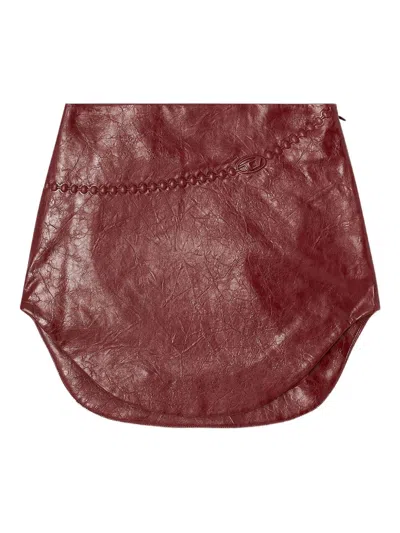 Diesel Coated Miniskirt With Embossed Motif In Burgundy