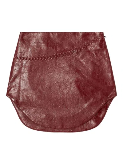 Diesel Coated Miniskirt With Embossed Motif In Burgundy