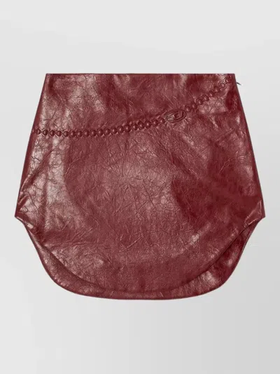 Diesel Coated Miniskirt With Embossed Motif In Burgundy