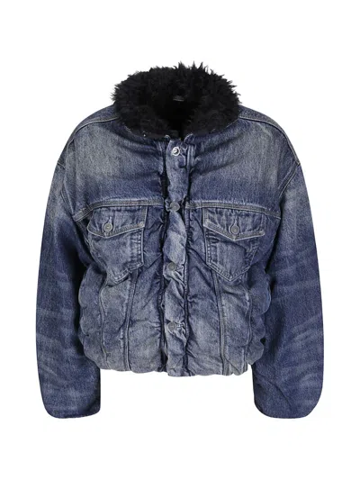 Diesel Faux-fur Trim Denim Jacket In Blue